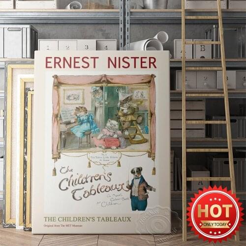 Ernest Nister Animal Poster, Cat Dog Colour Book Cover Wall Painting, The ChildrenS Tableaux Prints Art, Kids Room Wall Decor