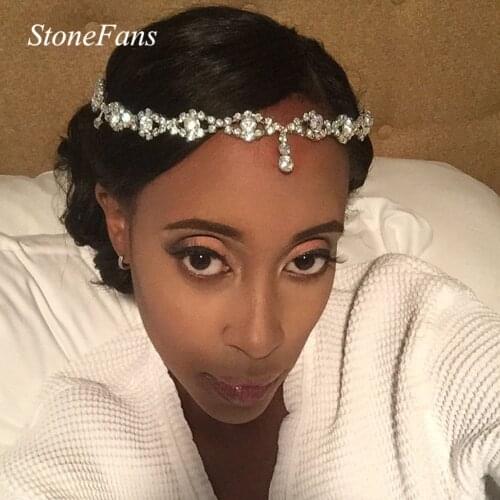 Stonefans Bohemian Rhinestone Bridal Hair Chain Headpiece for Women Eye Shape Crystal Headband Wedding Forehead Hair Accessories