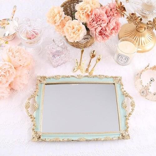 Rectangular Resin Mirror Green Storage Trays Jewelry Dish Dessert Cake Plate Kitchen Organization Cosmetics Wedding Ring Tray