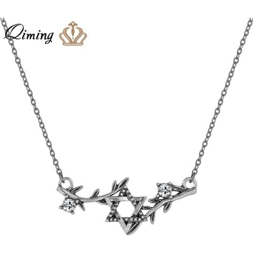 QIMING Ankh Cross Eye Of Horus Necklace For Women Men Crystal Stone Stars Hexagram Pendant Necklace Chokers Vintage Jewelry