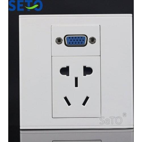 SeTo 86 Type VGA + Five Hole Power Socket Connector Wall Plate Socket Keystone Faceplate