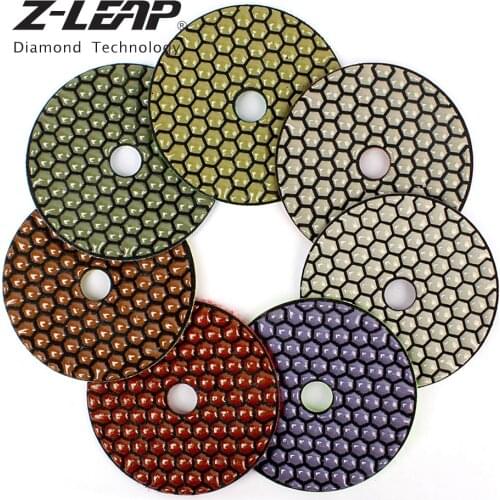 Z-LEAP 7pcs/Lot 4Inch 100mm Diamond Dry Polishing Pads Honeycomb Flexible Sanding Pad Resin Bond Premium Disk for Granite Marble