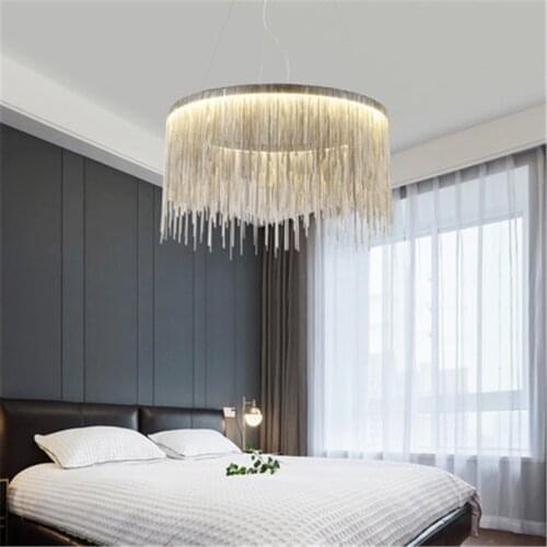 Postmodern Living Room Dining Room Chain LED Chandelier Nordic Creative Cloth Store Tassel Chain Led Hanging Lights