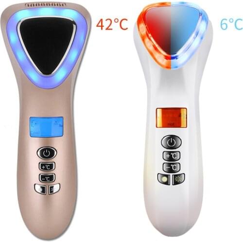 Ultrasonic Cryotherapy LED Hot Cold Hammer Facial Lifting Vibration Massager Face Anti Aging Skin Tightening Spa Beauty Device