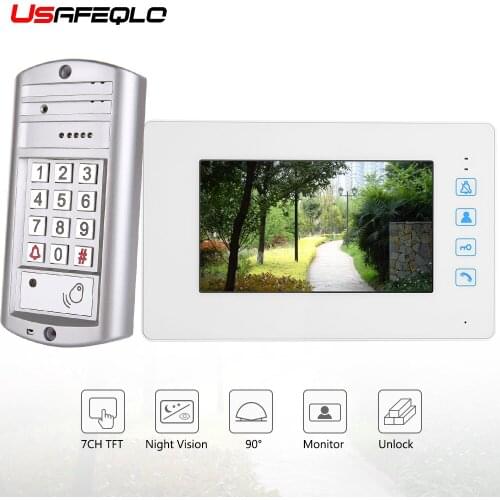USAFEQLO 7" Wired Video Doorbell Visual Two-way Audio Fingerprint Rainproof IR-CUT NightVision Remote Unlock Video Door Phone