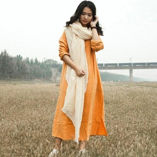 2020 Spring Autumn women long sleeve cotton linen dress,Comfortable loose casual Vintage Dress Vestidos,plus size dress S-6XL