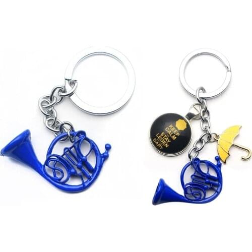 1pcs New How I met your Mother Blue French Horn keychain Pendant with Chain TV Series Jewelry Mothers Day Gift