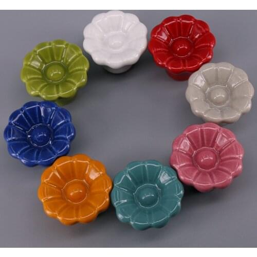 1pcs Sunflower Ceramic Handles Shoebox Cabinet Closet Door Drawer Knobs Wardrobe Pulls Handles With Screws