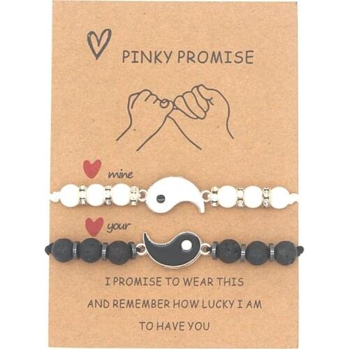 2pcs/set Couple Bracelets Rope Braid Chain Beads Bracelet Paper Card Chinese Alloy Pendant Woven Lover Bracelet Gifts