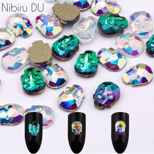 20pcs Nail Decorations Rhinestones Glass Colorful Skull Decor Shape Gem Stones For Nail 3D Decorations
