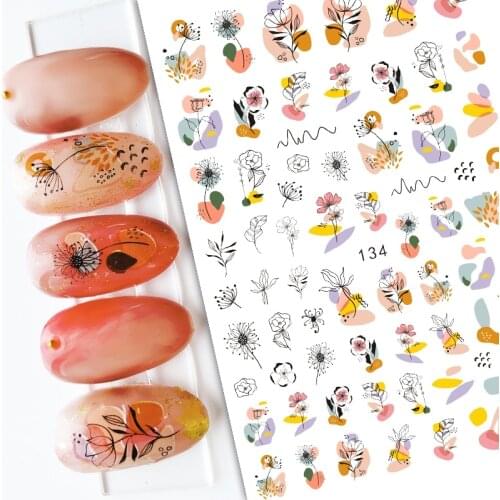 3D Flower Nail Stickers Women Face Sketch Abstract Butterfly Image Sexy Girl Nail Art Decor Sliders Manicure Stickers for Nails