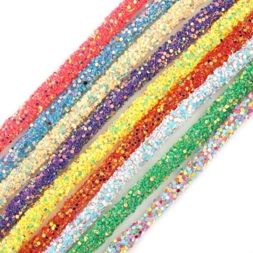 50Yards 6mm Glitter Sequins Rhinestones Soft Rope Tube Cord Rope String for DIY Sandals Bag Garment Craft
