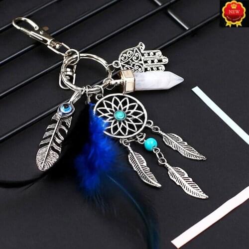 Car keychain Handmade Feather Dream Catcher Key Rings Mens Waist Hanging Keychain Car Key Holder Auto Car Accessories Decoratio