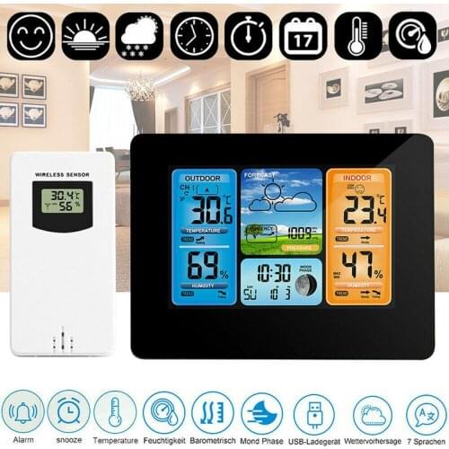 Wireless Digital LCD Weather Station Clock Weather Monitor Indoor Outdoor Temperature Humidity Barometric Wind Speed Functions