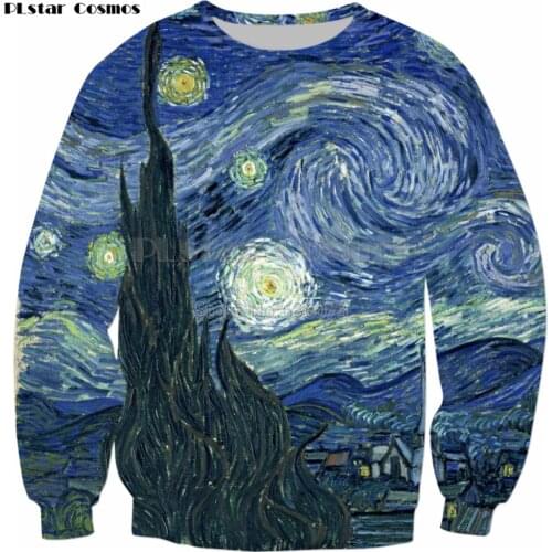 PLstar Cosmos Brand clothing 2018 New Fashion Mens 3d Sweatshirt painting Starry Night Print Men Women Casual Pullovers