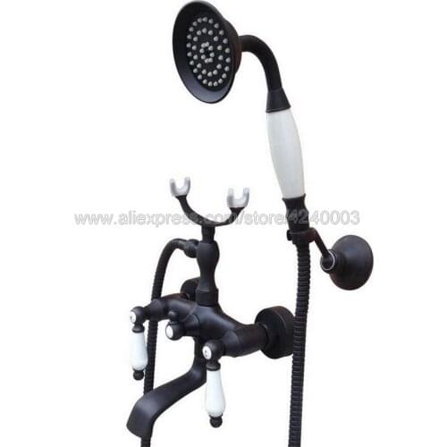 Oil Rubbed Bronze Bathtub Faucet Wall Mount Handheld Bath Tub Mixer System with Handshower Telephone Style Ktf615