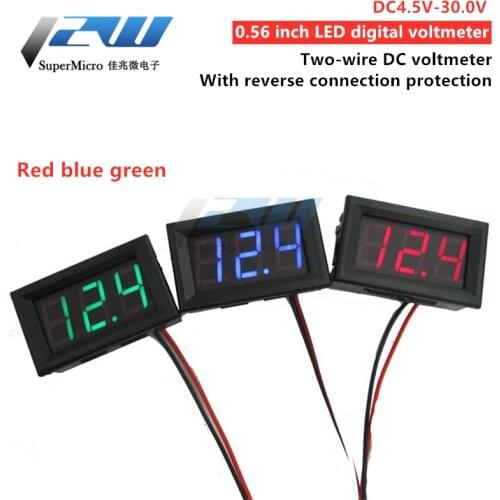 Two-wire DC voltmeter head, 0.56 inch LED digital voltmeter DC4.5V-30.0V reverse connection protection