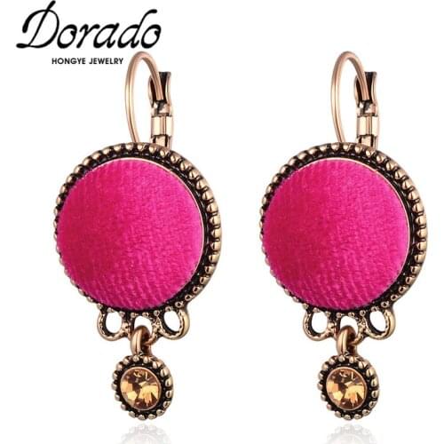 Dorado Red Vintage Round Crystal Drop Earrings for Women Party Charm Fashion Female Jewelry Dangle Brincos 2021 Statement