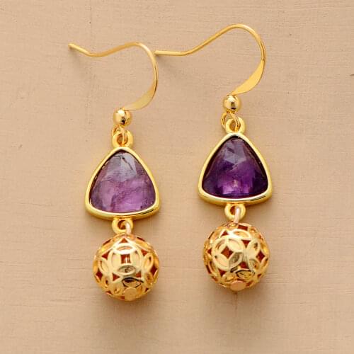 Elegant Women Dangle Earrings Amethysts Gold Charm Drop Earrings Gifts Art Jewelry for mom wife