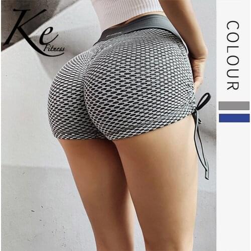 KE KE Peach custom fitness shorts womens high-waist stretch drawstring tights outer wear quick-drying running sports yoga short