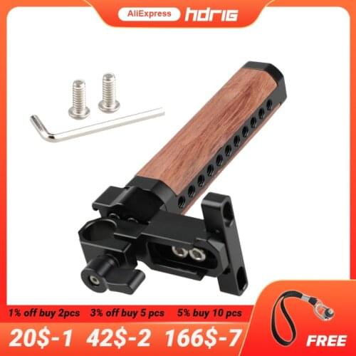 HDRIG Camera Cage Top Handle Wooden Grip with 15mm Rod Clamp Shoe Mount for DSLR Camera Cage Kit