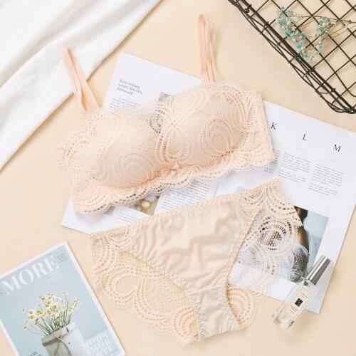 Sexy Bra Sets Triangle Thin mold Cup Floral Women Green Underwear Fashion No Steel Ring Lace Light Purple Bra Briefs Set