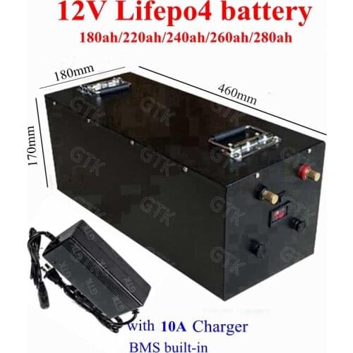 12V 180ah 220ah 240ah 260ah 280ah lifepo4 lithium battery 12V bms 4S for RV motorhome Solar System inverter caravan+10A charger