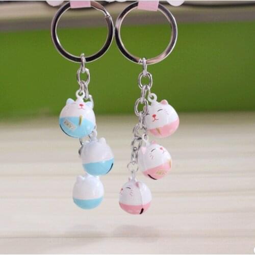Cute Fortune Cat Lucky Keychain Bells Trinket Porte Clef Bag Car Key Ring Cartoon Key Chain Chaveiro For Women Keyring D139