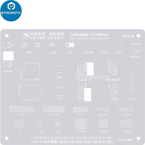 MJ iPH-6 BGA Reballing Stencil Dot Projector /Face ID /True tone /USB Charging ic Soldering Net For iPhone 6S -12Pro Max Repair