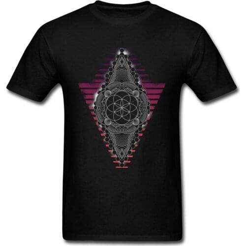 2018 Seed of Life Dawn Edition Men Short Sleeve T-shirt Black Tees Geometric Mandala Cotton Tops Offer Coupons
