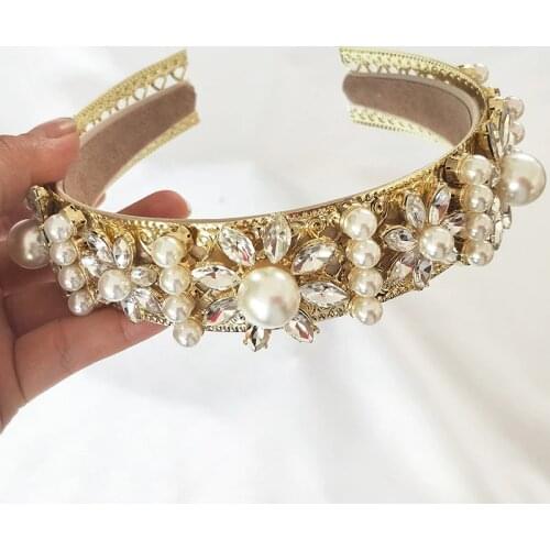 Wholesale Gold Prom Accessories Baroque Queen Women Crown Round Imperial Medieval Gold Rhinestone Tiara