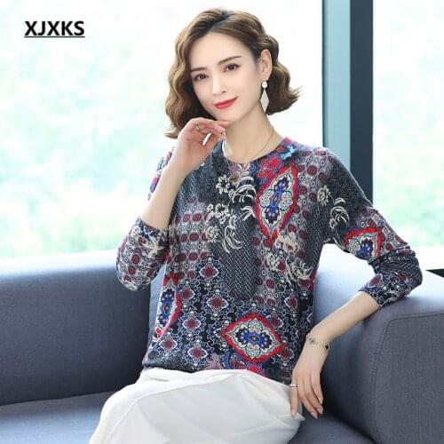 XJXKS 2021 autumn winter new women cashmere knitted sweater high-end digital printing sweater women pullover