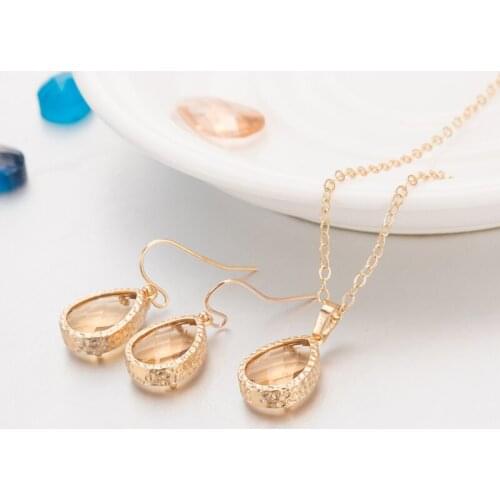 Water Drop Necklace Earrings Elegant Dangle Earrings Simple Fashion Jewelry Sets for Party