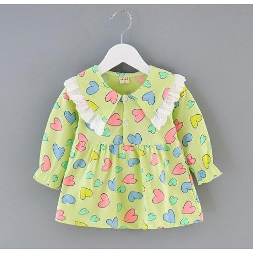 Baby Girls Dresses Kids Clothes Long Sleeve Autumn Fall Outfits Children Loveheart Printed Lace Splicing Party Princess Dress