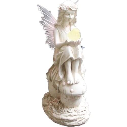 Resin Fairy Sculpture Solar Power Statue Ornaments White Garden Decorations