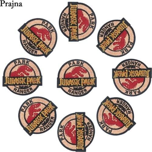 Prajna Wholesale 10PCS Jurassic Park Embroidered Iron On Patches Dinosaurs Sticker Hippie Clothing Ornament Handicrafts Applique