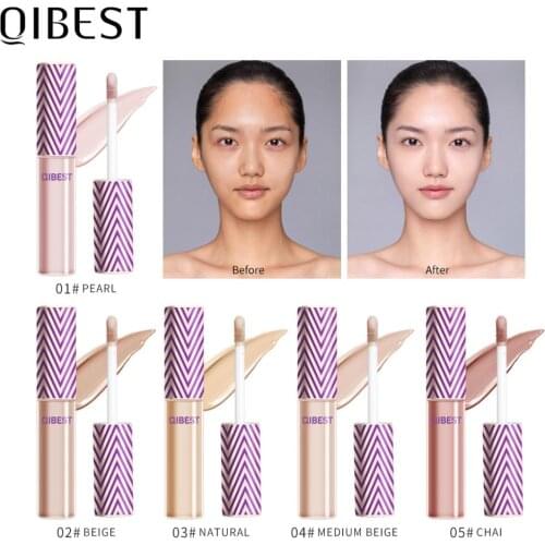 QIBEST Liquid Concealer Foundation Makeup Full Coverage Contour Face Concealer Cream Primer Moisturizer Hide Blemish Cosmetics