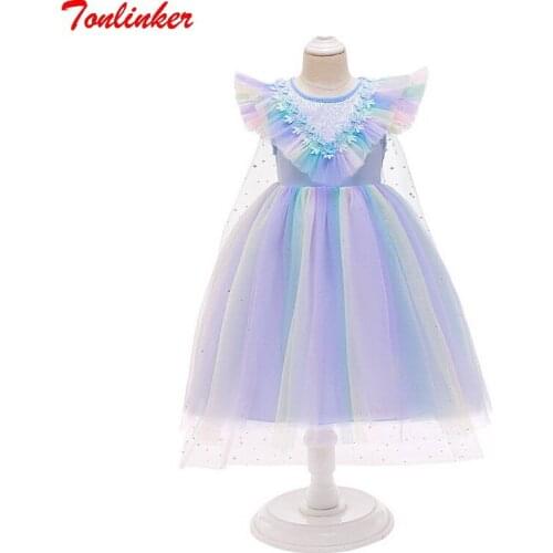 Girls Rainbow Dress Costume Princess Snow Queen Dressing Up With Cape For Girl Carnival Fancy Party Dress Kids Dresses