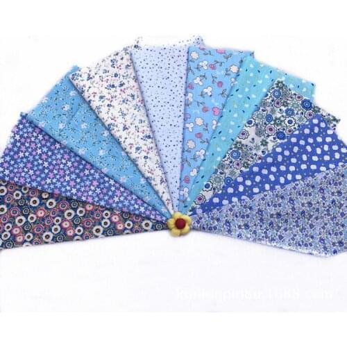 Mixed 10design blue flower Printed Cotton Fabric for Handmade Sewing Material Patchwork Curtain Needlework DIY craft 20*30cm Wh