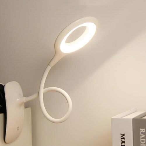 LED Table Lamp Touch Clip Gooseneck Desktop Ring Light USB Rechargeable 1200mAh Battery Study Reading Bedroom Light