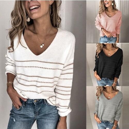 Sweaters For Women Pullover 2021 Turtleneck Womens V-neck Gold Striped Knit Sweater Winter Clothes Women MMY120302