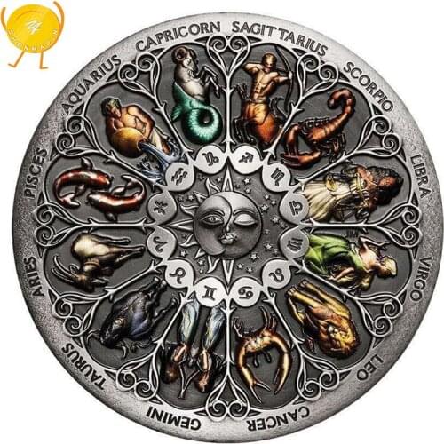 High Quality Twelve Constellation Zodiac Silver Commemorative Coin Lucky Love Elizabeth II Euro Astrology Souvenir Gifts