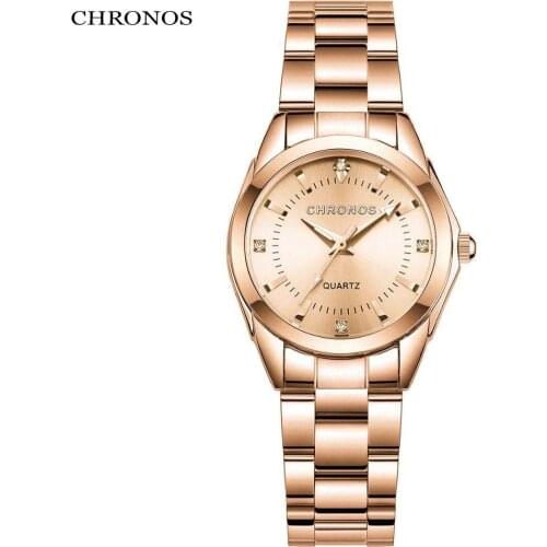 CHRONOS Women Watch Luxury Fashion Round Shape Quartz Stainless Steel Belt Ladies Waterproof WristWatch CH32