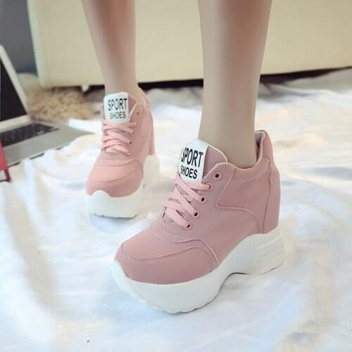 Spring 12CM Heels Wedges Breathable Woman Height Increased Shoes Autumn Women Sneakers Mesh Casual Platform Trainers White Shoes