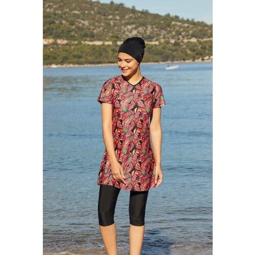 Women Black Semi-Enclosed Short Sleeve Semi Hijab Swimwear 3313 Turkish' Muslim Swimsuit Burkinis Modest Clothing Islamic Long Sleeve