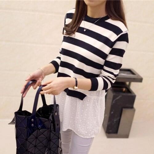 New 2019 long Female soft crop Sweater han edition false two piecing Bud silk Stitching knit women coat ugly christmas sweater