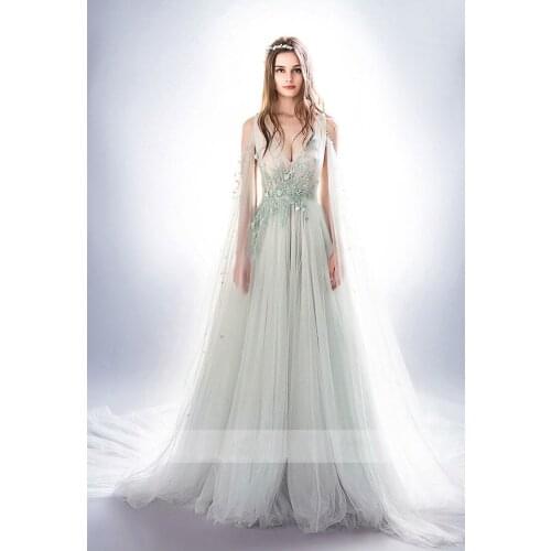 Sexy V-neck Bride Dress Custom Made Elegant Lace Wedding Dresses Elegant Appliques Floor Length