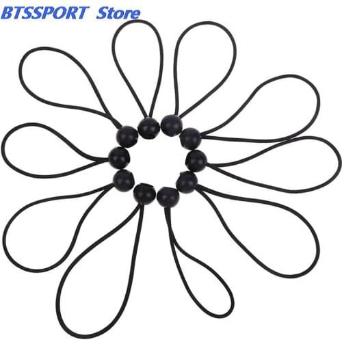 10pcs/set Hiking Tent Accessories Elastic Rope Ball Bungee Cord Tarp Tie Down Strap - Black Camping