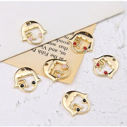 10pc Korea Cute Alloy Drop Oil Small Beauty Woman Face Pendant Earrings For Women Girl Material Diy Handmade Jewelry Accessories