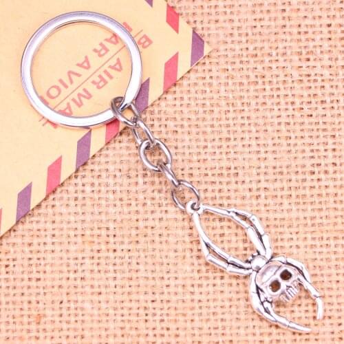 20pcs New Fashion Keychain 40*16 mm skull spider halloween Pendants DIY Men Jewelry Car Key Chain Ring Holder Souvenir For Gift